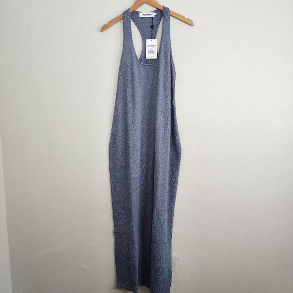 NEW Rumored Cloud Nine Racerback Textured Knit Maxi Dress Denim Blue Medium - Picture 4 of 10
